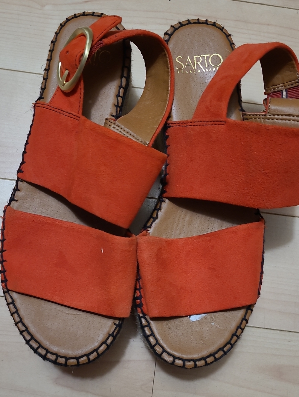 SARTO By Franco Sarto Orange Suede Wide-Strap Sandals
